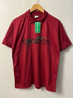 NOS Vintage United Colors of Benetton UCB Spellout LOGO Embroidered TEE T-Shirt